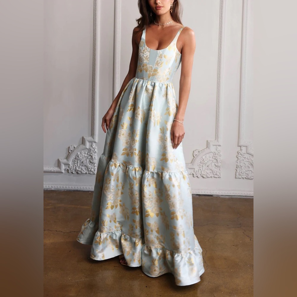 V. Chapman THE AVERY DRESS IN BALLAD BLUE BAROQUE FLORAL
